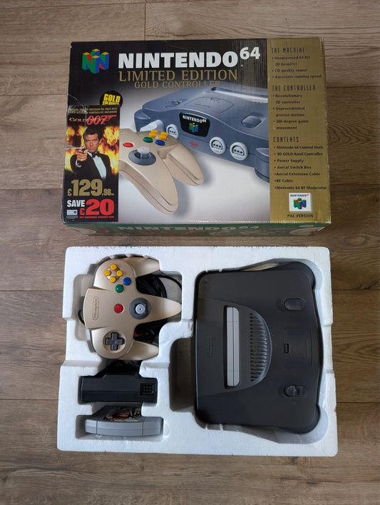 Nintendo N64 Limited Edition Gold Controller Console - Boxed with Goldeneye